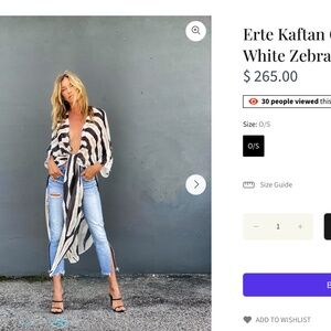 Ramona Larue Erte Classic Black and White Zebra Kaftan OS NWT